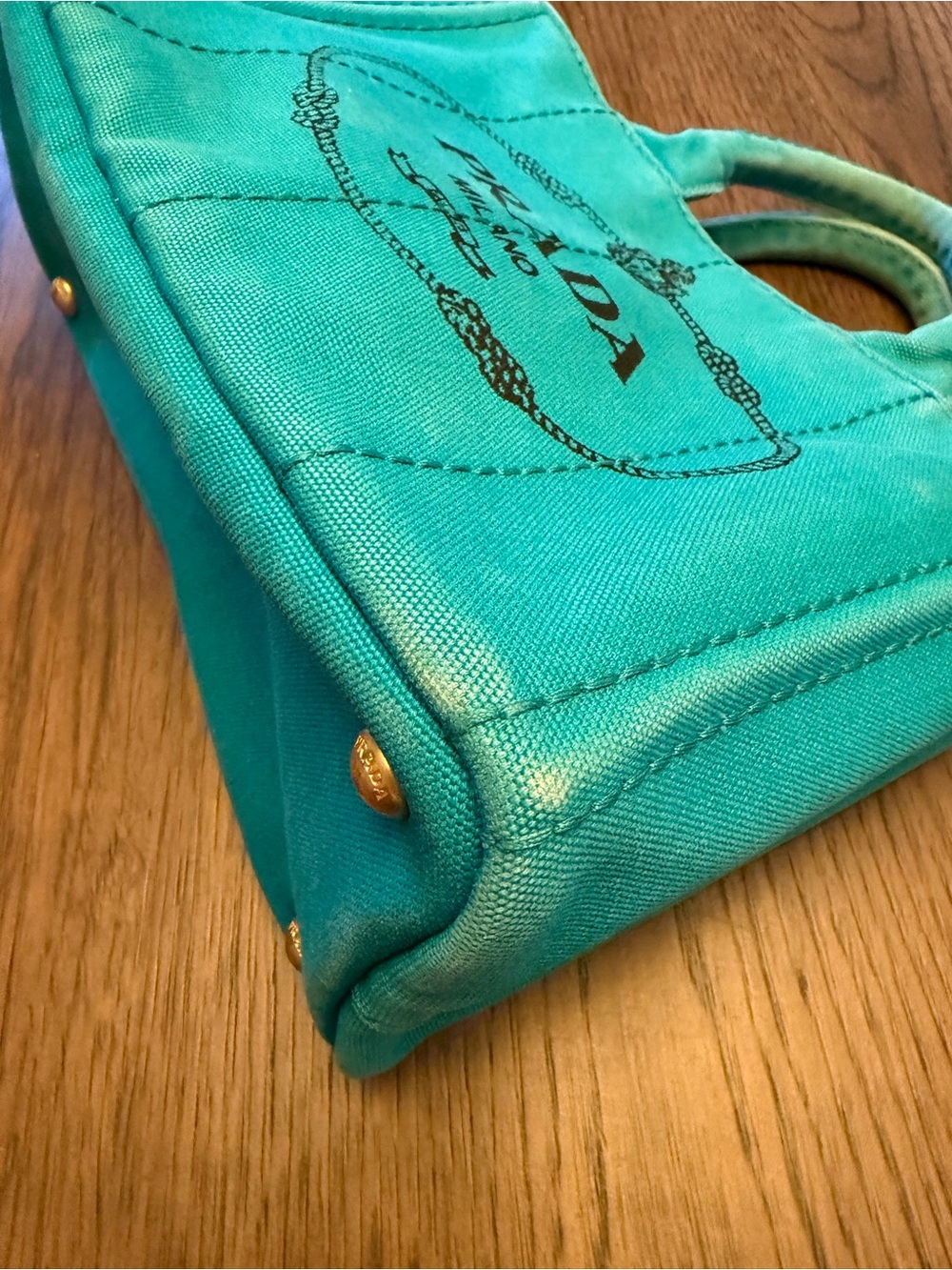 PRADA Canapa Mini Canvas Logo Tote Bag Light Blue/Turquoise - Picture 9 of 13